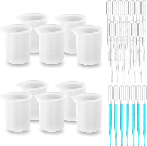 Miniatura 12 de Woohome 50 tazas medidoras de silicona para resina, vasos de mezcla antiadherentes de 3.4 fl oz con cuentagotas de plástico para moldes