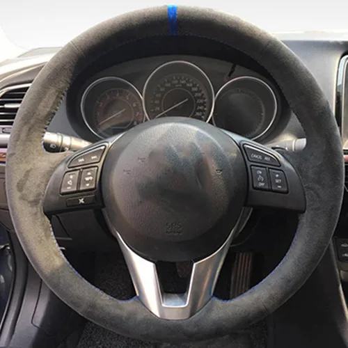 BORATO Cubierta de volante de gamuza para coche, para Mazda 3 Axela Mazda 6 Atenza Mazda 2 CX-3 CX3 CX-5 CX5 Scion iA