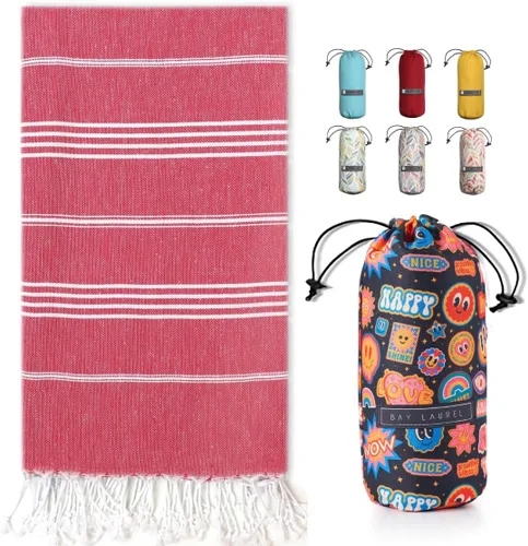 Miniatura 46 de BAY LAUREL Toalla de playa turca con bolsa de viaje, 39 x 71 pulgadas, de secado rápido, sin arena, ligera, grande, toallas de gran