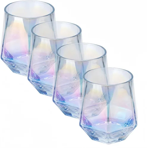 Juego de 4 copas de vino sin tallo, cristalería iridiscente de 10 onzas, moderna cristalería arcoíris con vasos de colores para vino tinto,