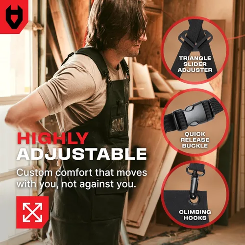 Miniatura 7 de NoCry Delantal de carpintería para hombre — Bolsillos reforzados con remaches de metal, soporte magnético y bucles de herramientas de cuero — Negro
