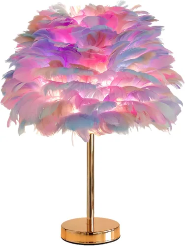 Miniatura 21 de ZYLEIESENBAO - Lámpara de pluma blanca con textura de piel de mesa H16'' Moderna lámpara de escritorio de princesa con trípode, luz esponjosa