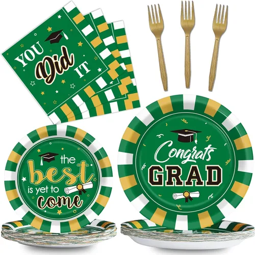 Miniatura 10 de Juego de 24 platos para fiesta de graduación y servilletas, suministros de felicitaciones para la clase de 2026, vajilla desechable, regalos