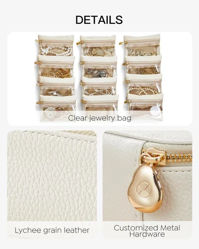 Miniatura 4 de Vlando Joyero, bolsas de almacenamiento de viaje, decoración moderna, caja de joyería de piel sintética para 12 bolsas de terciopelo transparente