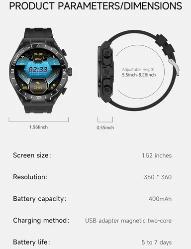 Miniatura 9 de Reloj inteligente con auriculares, llamadas Bluetooth puede responder y hacer llamadas, rastreador de fitness deportivo con paso, material metálico