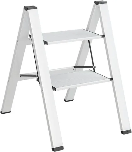 Hershii Escalera plegable de aluminio para el hogar, ahorro de espacio, estante de almacenamiento con pedal ancho para el hogar, cocina, oficina,