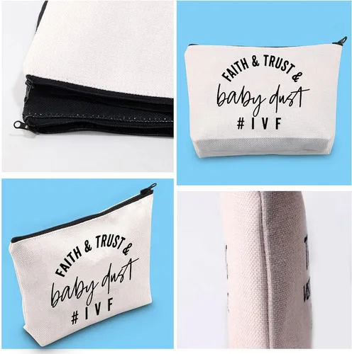 Miniatura 7 de Bolsa de maquillaje IVF Warrior Faith Trust y Baby Dust IVF IUI Transfer Day Regalo inspirador de infertilidad, Bolsa de polvo para bebés Faith Trust