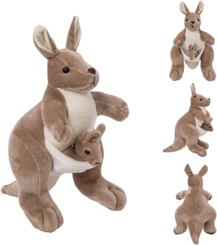 Juguete de peluche de canguro de 9.84 pulgadas con Baby Joey, linda muñeca de peluche, suave canguro mamá y bebé, cumpleaños perfecto para niños,