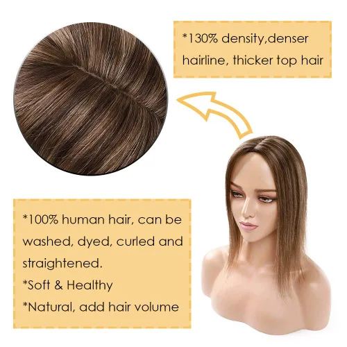 Miniatura 4 de MY-LADY Extensiones de cabello humano para mujeres, cabello natural 10 * 12CM, base de seda con encaje, densidad 130%, pasadores Remy, 6 pulgadas