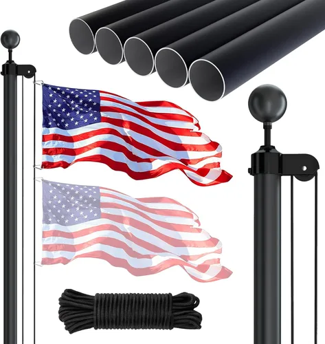 Miniatura 10 de NELXINJO Kit de asta de bandera resistente de 25 pies para exteriores de casa, tubo inferior de 2.1 pulgadas, poste de aluminio cónico con todos