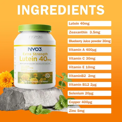 Miniatura 2 de NYO3 Luteína y zeaxantina de 40 mg con arándano, vitaminas para los ojos y suplemento mineral, multivitaminas para la salud ocular y la visión