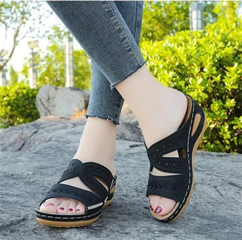Miniatura 3 de Ladmiple Sandalias de moda para mujer, planas, cómodas, ortopédicas, para caminar, puntera abierta, soporte de arco, elegantes sandalias ortopédicas