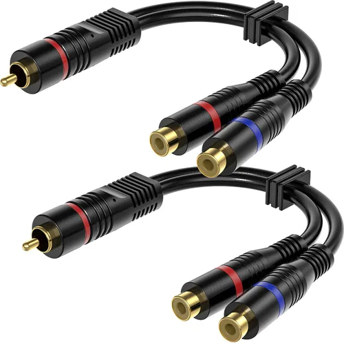 Divisor RCA, paquete de 2 cables RCA macho a RCA hembra dual RCA hembra, adaptador estéreo a mono, cable de audio chapado en oro de 8 pulgadas para