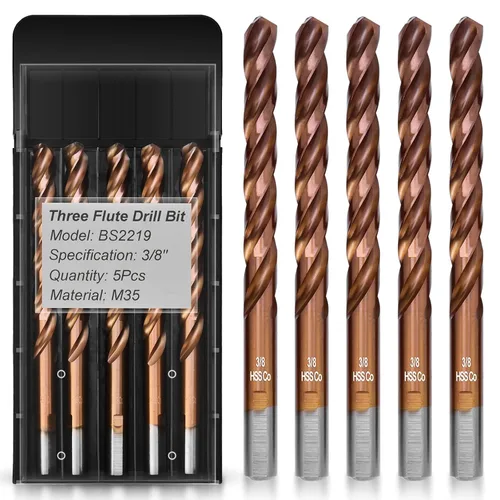 Miniatura 9 de Juego de brocas de cobalto de 3 filos, M35 brocas de metal para metal y acero, caña de 3 planos, punta dividida de 135 grados, para acero