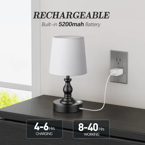 Miniatura 3 de PARTPHONER Mini lámpara de mesa LED inalámbrica, lámpara recargable de 5200 mAh, brillo de 3 niveles, lámpara de escritorio regulable táctil, luz