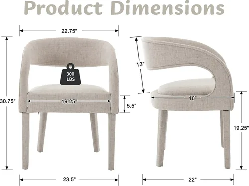 Miniatura 2 de Shunzhi Juego de 2 sillas de comedor modernas de barril, sillas tapizadas de lino para comedor con respaldo abierto, sillas de cocina, sillas