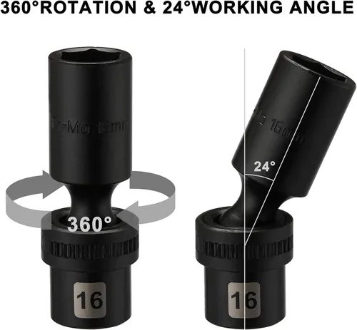 Miniatura 3 de Mayouko 10 piezas 3/8" de 10-19mm, juego de llaves vaso de impacto universal profundo, 6 puntos, métrico