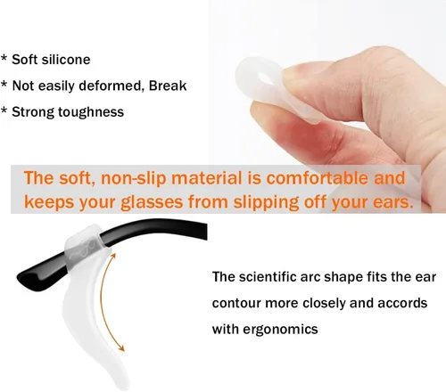 Miniatura 3 de PTSLKHN Ganchos de silicona suave para las orejas, 10 pares de lentes antideslizantes para lentes, lentes de sol, lentes de lectura