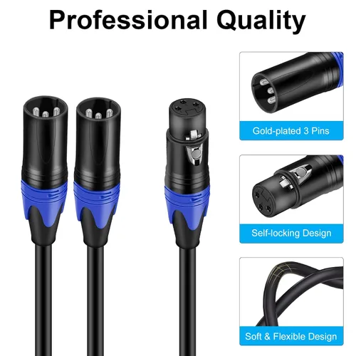 Miniatura 2 de Poyiccot XLR - Cable divisor de 1 hembra a 2 macho, cable divisor XLR Y de 3 pines, cable combinador en Y, adaptador de audio de micrófono