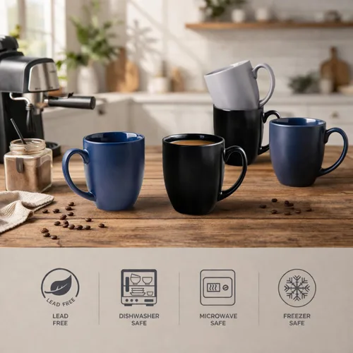 Miniatura 3 de AmorArc Juego de 6 tazas de café de 16 onzas, tazas de café grandes de cerámica para hombre, mujer, papá, mamá, tazas de café modernas con asa