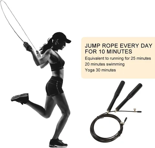 Miniatura 6 de Cuerda ajustable de acero 360 de alta velocidad de 9.8 pies, asas antideslizantes, ligera, 6.17 oz de rotación suave para entrenamiento de fitness