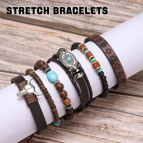 Miniatura 2 de MILAKOO Pulseras de cuentas tribales de madera para hombre, elásticas, ajustables, para oración, para mujer