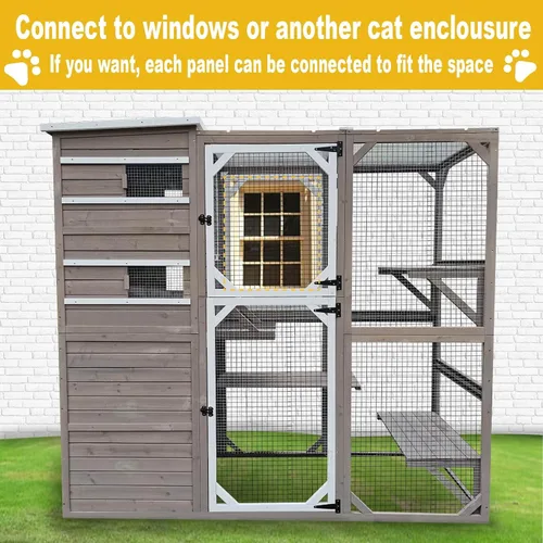 Miniatura 2 de Gowoodhut Catio grandes recintos para exteriores – Casa de madera para gatos resistente a la intemperie con múltiples plataformas y techo resistente