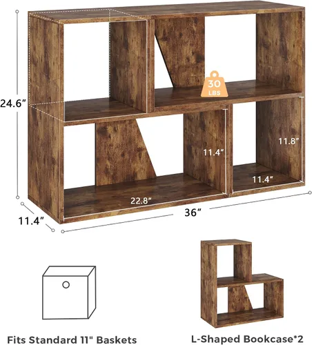Miniatura 3 de MapleGrace Organizador de almacenamiento de 6 cubos, estantes de almacenamiento de madera con paneles traseros, estantería apilable para sala