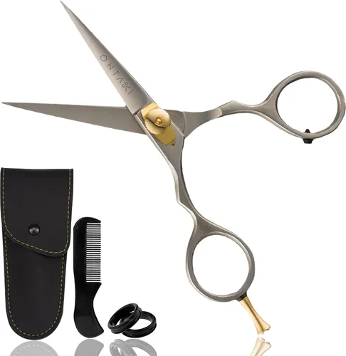 Miniatura 7 de Ontaki Tijeras para barba y bigote para hombre, acero japonés de 5.5 pulgadas, color negro, cuchillas afiladas de precisión, reposapiés ergonómico
