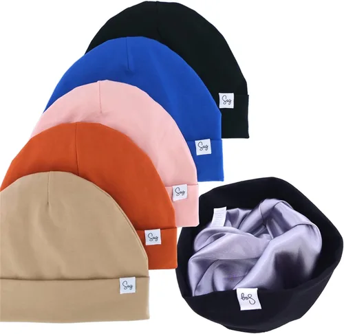 Miniatura 128 de Gorro de punto para recién nacido, para niños y niñas, con forro de satén sedoso, gorro para niños pequeños