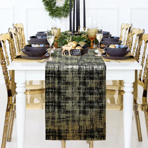 Miniatura 3 de Caminos de mesa negros y dorados para decoración de Navidad, 72 pulgadas de largo