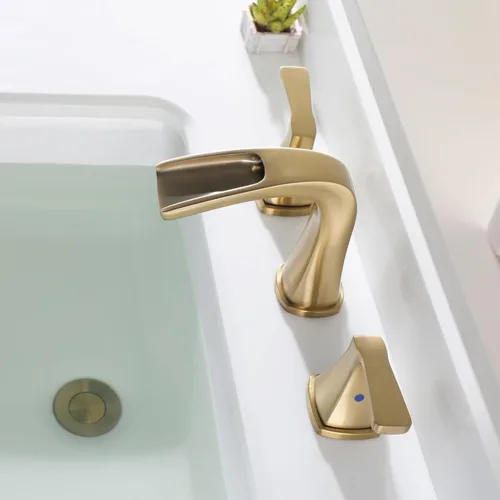 Miniatura 9 de PARLOS Grifo de lavabo de baño generalizado en cascada, 2 manijas con drenaje desplegable de metal y líneas de suministro de grifos cUPC, oro Oil