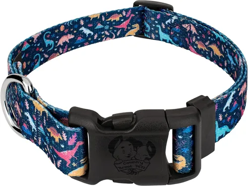 Country Brook Petz - Collar de perro de dinosaurios de lujo, fabricado en los Estados Unidos, colección de estampados de animales con diseños