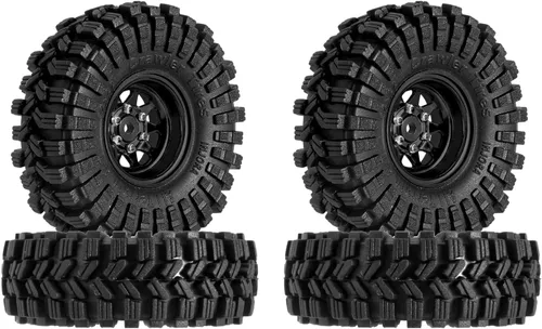 Juego de ruedas Beadlock de 1.0 - 3.78 mm de desplazamiento para coche de oruga RC 1/18 1/24 Axial AX24 SCX24 FMS FCX24 TRX4M, Negro (W1004-T1014)