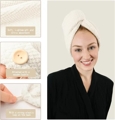 Miniatura 4 de ROLSHOL Paquete de 4 Toallas Envolventes de Microfibra Extra Grandes para Cabello para Mujeres Súper Absorbentes y de Secado Rápido con Botón