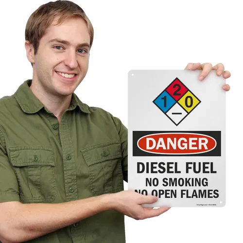 Miniatura 4 de Señales de seguridad SmartSign. Mensajes: "Danger: Diesel Fuel No Smoking No Open Flames", letras negras o rojas sobre fondo blanco., 1 Letrero