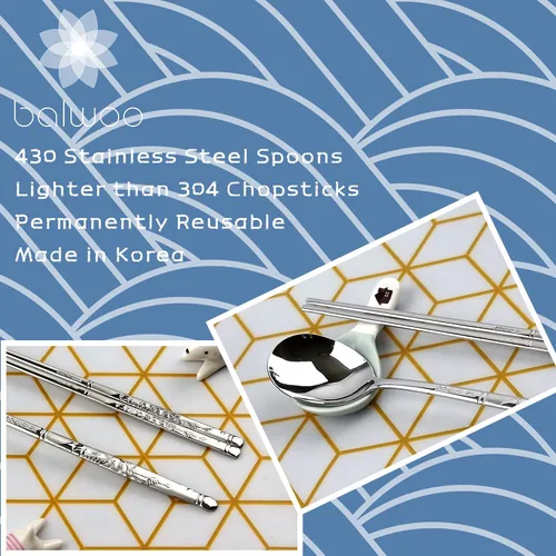 Miniatura 4 de [5 Sets][Hecho en Corea] Juego de palillos pegajosos de cuchara de arroz estilo coreano 430 cucharas de sopa de acero inoxidable para ramen
