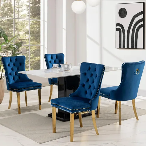 Miniatura 27 de Juego de 2 sillas de comedor tapizadas de tela de lino, sillas de cocina modernas de mediados de siglo con respaldo alto, ribete de cabeza de clavo