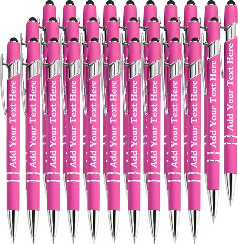 Miniatura 50 de Bolígrafos personalizados a granel grabados personalizados con punta de lápiz capacitivo, bolígrafos personalizados de tinta negra, regalos