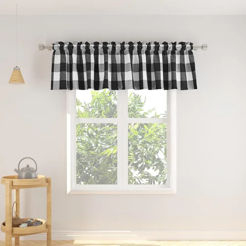 Miniatura 14 de Cenefas de cortina para ventana de 16 pulgadas de largo, 2 paneles de cuadros búfalo, cortinas pequeñas con bolsillo para barra, estilo clásico