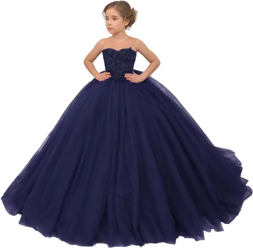 Miniatura 17 de Precioso vestido de niña de flores de tul para niños de boda con cuentas princesa sin mangas vestidos de baile