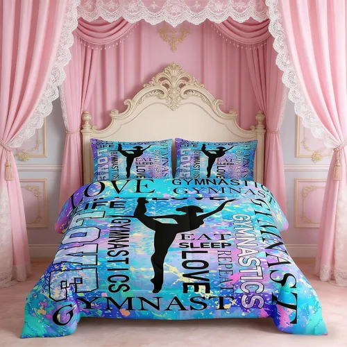 Miniatura 17 de Manfei - Juego de edredón para amantes de la gimnasia y la danza, tamaño individual, juego de ropa de cama romántica con diseño de cielo estrellado