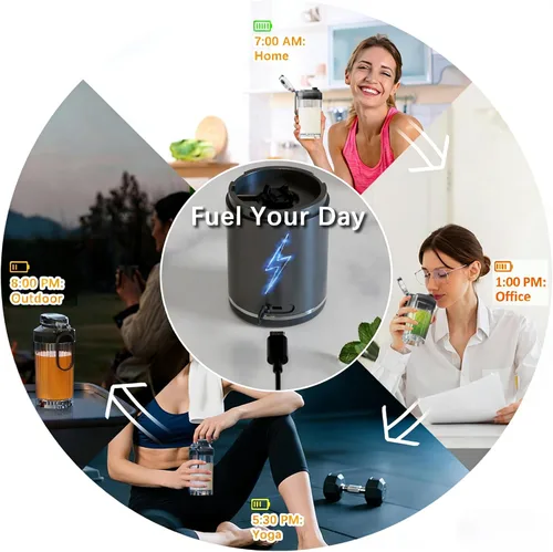 Miniatura 3 de Licuadora personal, licuadora portátil para batidos y licuados, tritura hielo, jugo, pulso, 4 programas, sin cable, recargable por USB-C, recipiente