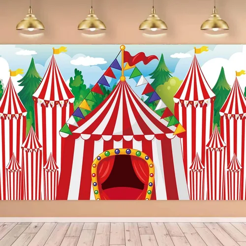 Miniatura 8 de Telón de fondo grande de carnaval de circo con 70.8 x 43.3 pulgadas, telón de fondo de fotografía de bienvenida a la pancarta de carnaval para Azul