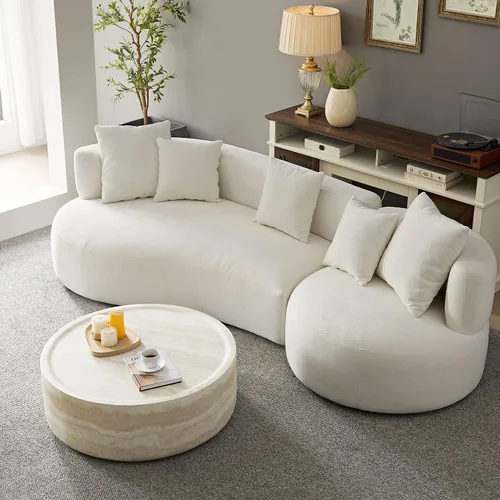Miniatura 19 de Ø35.43'' Mesa de café redonda para sala de estar, moderna mesa de café en forma de tambor, material de fibra de vidrio, sin ensamblaje, beige