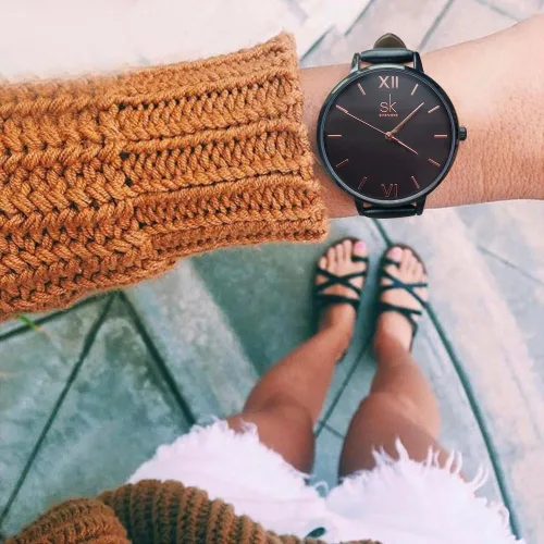 Miniatura 6 de SHENGKE Reloj de pulsera para mujer, correa de cuero, relojes de cuarzo de lujo, para niñas, mujer, Relogio Feminino