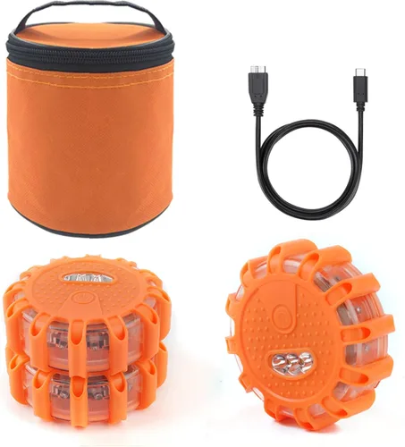 Ecoangel Bengalas LED de Carretera Recargables por USB Luces de Emergencia - Baliza de Seguridad para Automóvil de Advertencia en Carretera Kit de 3