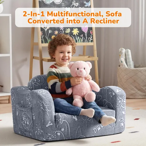 Miniatura 5 de MeMoreCool Sofá para niños que brilla en la oscuridad – Sillón convertible 2 en 1 y tumbona para siestas, estampado de perros, liviano, lavable