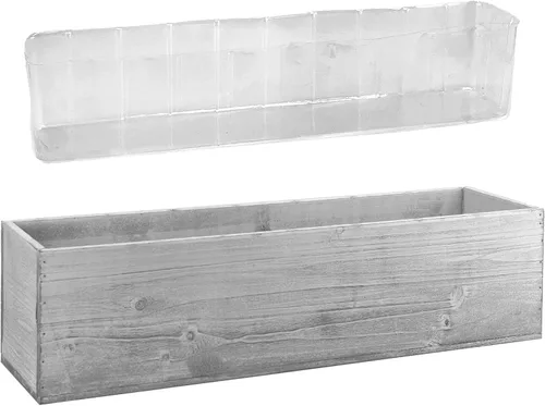 Miniatura 6 de CYS EXCEL Maceta rectangular de madera con forro de plástico extraíble (H: 4 pulgadas de apertura: 22 x 5 pulgadas), maceta rectangular de madera