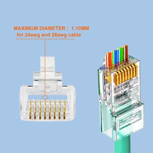 Miniatura 2 de Conector RJ45 CAT6 Paso de extremo a través de extremos Ethernet Cat6 Enchufe modular 8P8C para cable Ethernet UTP sólido o trenzado